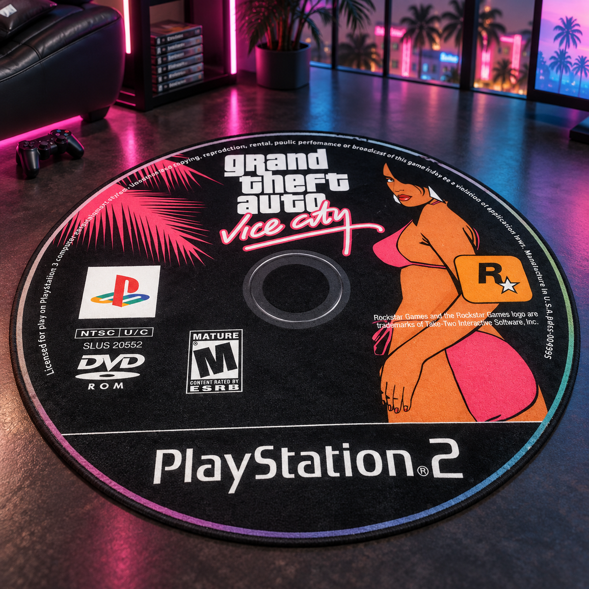 Close view of the Vice Nostalgia Rug edge and printed surface